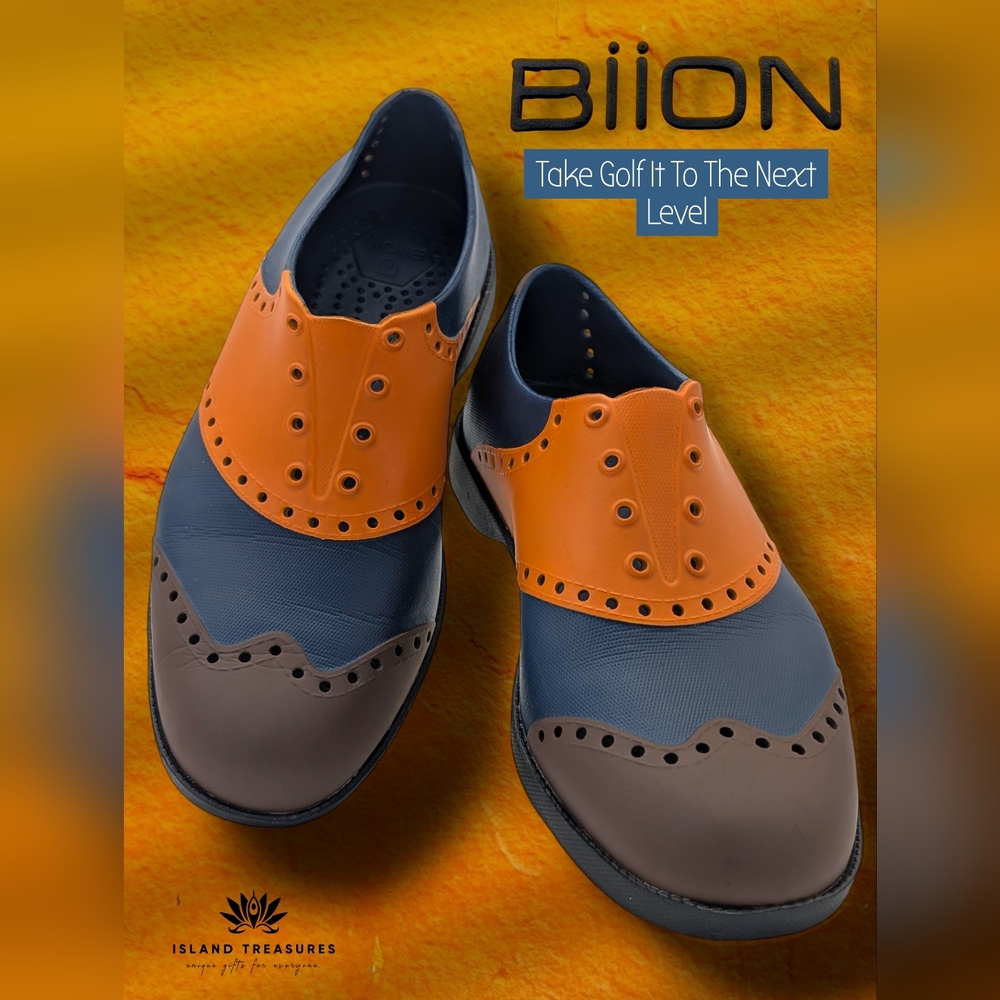 BIION Saddles Spikeless Golf Shoes Orange/Blue/Brown UnisexWomen 7 / Men 4